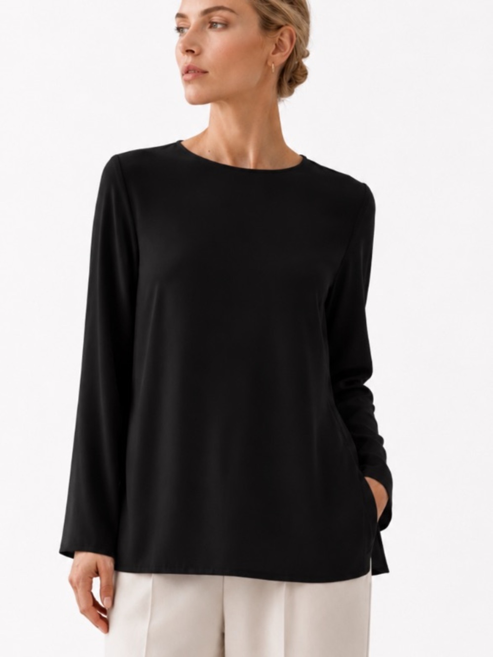 Max Mara Long Sleeve Blouse Side Slit Round
Neck Silk Blend Top Size 2